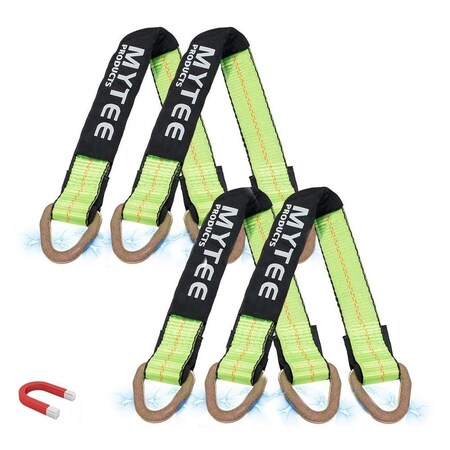 Mytee Products 4PK 2inx24in Green Tie Down Axle Straps w/Magnetic D-Ring & 12inProtective Sleeve, 4PK AS24Mx4