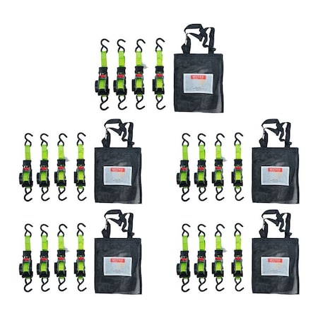 Mytee Products Retractable Ratchet Tie Down Straps w/ S Hook for Haul Trailer ATVs, 5PK RS112R-FG4PKx5