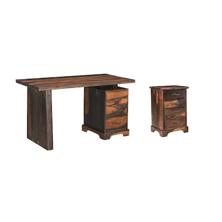 Homeroots 54" Dark Brown Solid Wood Writing Desk and Bookshelf Set With Three Drawers 634356