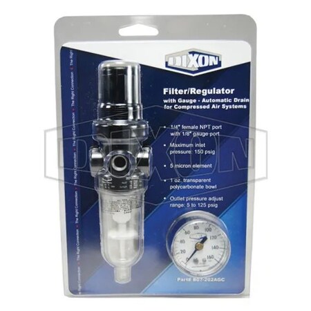 Dixon Norgren by General Purpose Miniature Relieving Filter/Regulator with GC620 Gauge and Automatic Drai B07-202AGC