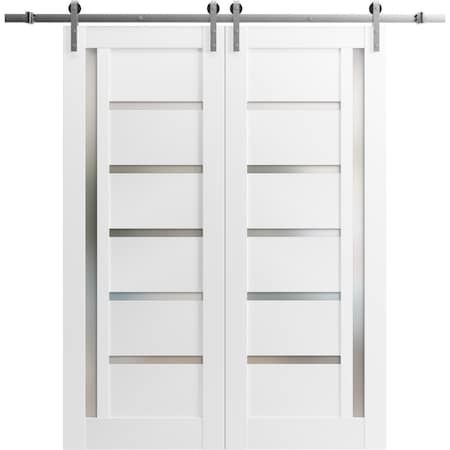 Sartodoors Sturdy Double Barn Door with White 36x84 (2* 18x84) Solid Core Modern Interior QUADRO4088DB-S-WS-36 x 84 (2* 18x84)-Frosted Glass