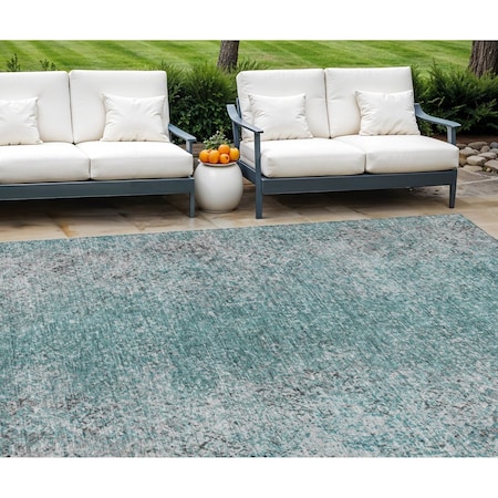 Homeroots 8' X 10' Teal Blue Gray And Charcoal Oriental Washable Indoor Outdoor Area Rug 588843