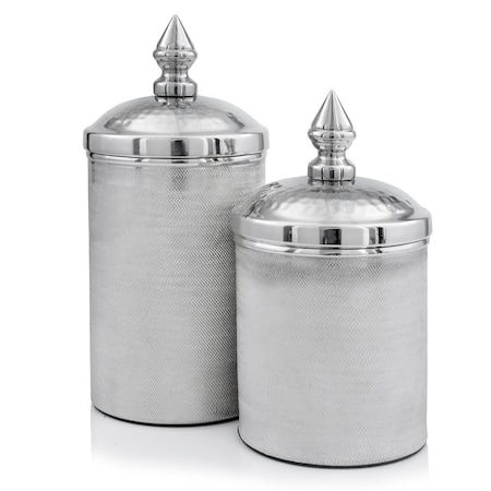 Homeroots Set of Two Silver Aluminum Tweed Decorative Canisters, 2PK 354646