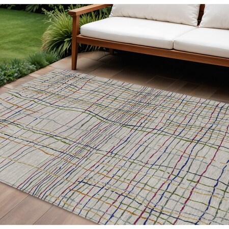 Homeroots 9' X 12' Ivory Pink And Copper Striped Washable Indoor Outdoor Area Rug 597431