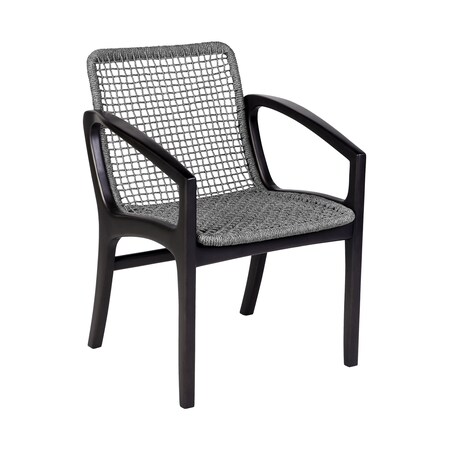 Armen Living Beckham Outdoor Patio Dining Chair in Dark Eucalyptus Wood and Gray Rope LCBECHGRY