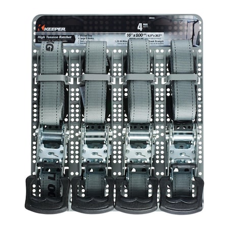 Keeper 16 ft. L x 800 lbs Tie Down Strap, Gray, 4PK 8879959