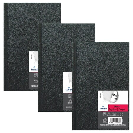 Canson Artist Series Sketch Art Book, Black Cover, Hardbound, 108 Sheet, 5.5x8.5 inch, 3PK C100510350