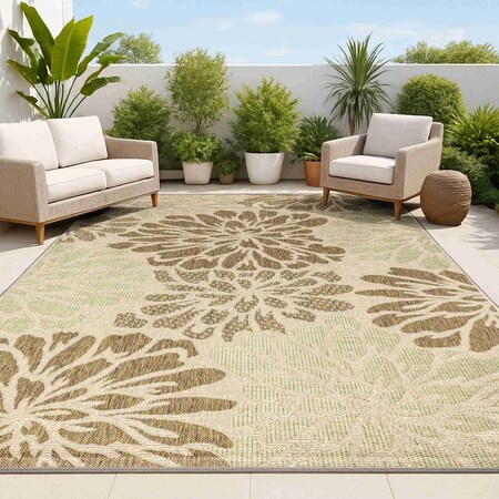 Jonathan Y Zinnia Modern Floral Textured Weave Sage/Brown 5 ft. x 8 ft. Indoor/Outdoor Area Rug SMB110A-5