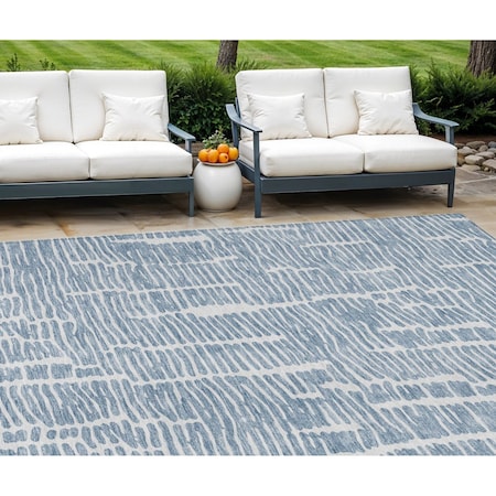 Homeroots 8' X 10' Blue And Ivory Abstract Washable Indoor Outdoor Area Rug 588507