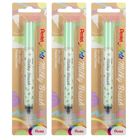 Pentel Milky Brush Pen, Pastel Green Ink, 3PK XGFHBPPKX