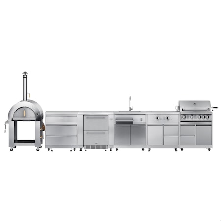 Koolmore Wood fire Pizza Oven, 3 Drawer Cabinet, Fridge and Cabinet, Sink, Side Burner, BBQ Grill and Cabinet KM-OKSKIT-CONFIG108