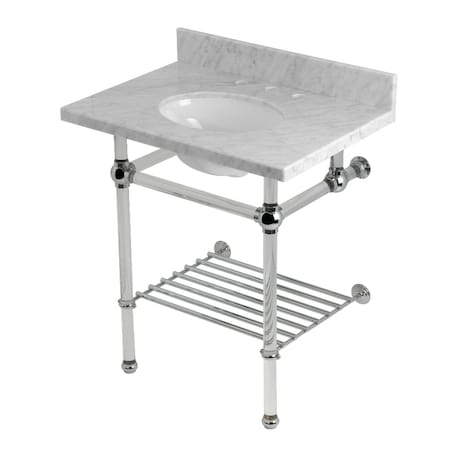 Kingston Brass 30-Inch Carrara Marble Console Sink with Acrylic Legs and Shelf, 8-Inch, 3-Hole KVPB30MAB1