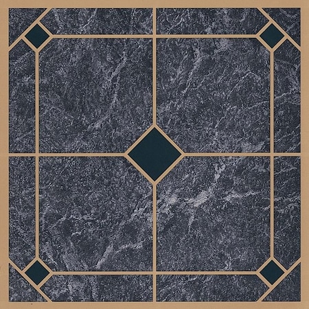 Prosource Vinyl Self-Adhesive Floor Tile, 12 in L Tile, 12 in W Tile, Square Edge, Blue/Gold, 45PK CL2002