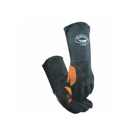 Caiman Heatflect Welding Gloves, Cow Split Leather, One Size, Black/Orange, 6PK 607-1449