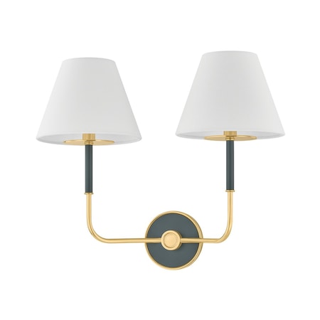 Hudson Valley Lighting Wedgewood 2 Light Wall Sconce in Aged Brass/Soft Studio Green by Mark D. Sikes MDS2201-AGB/SSG