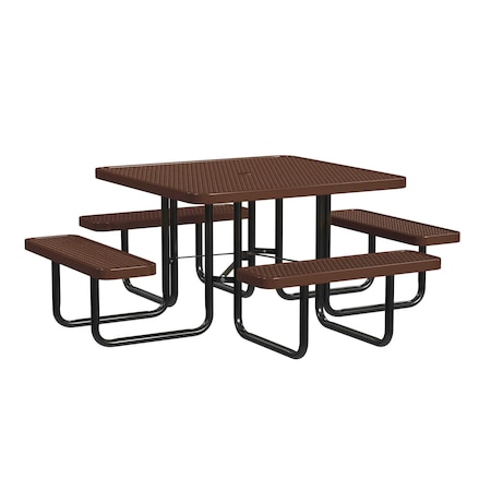 Leisure Craft Square Picnic Table, Brown, Surface Mount, 46 in T46SQSM-BROWN