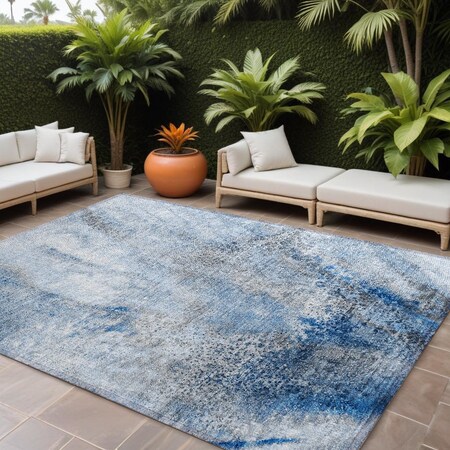 Homeroots 10' X 14' Ivory Blue and Gray Abstract Washable Non Skid Indoor Outdoor Area Rug 559594