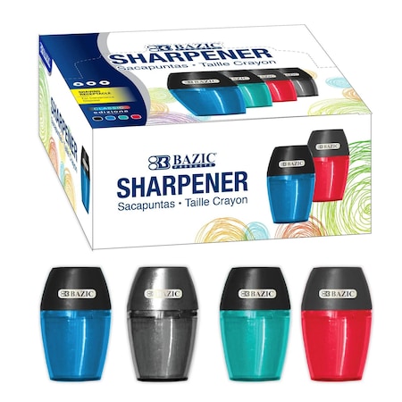Bazic Products Axel Pencil Sharpener with Receptacle, Assorted Colors, 1 Count, 24PK 1949