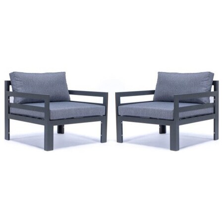 Leisuremod Chelsea Outdoor Patio Black Aluminum Armchairs With Blue Cushions CSAR30BU2