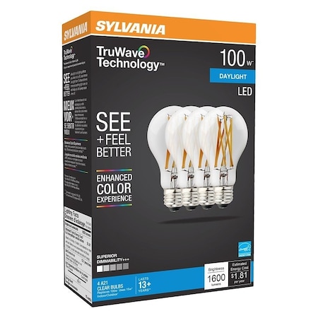 Sylvania Natural LED Bulb, General Purpose, A21 Lamp, 100 W Equivalent, E26 Lamp Base, Dimmable, Clear 40875