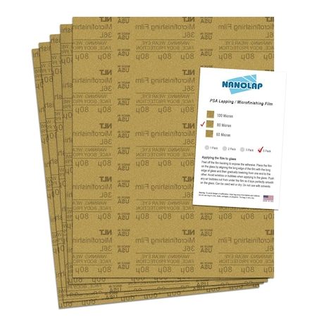 Nanolap PSA Microfinishing Film, 5 Pc 80 Micron (180 Grit), 8-0.5 in x 11 in Fine Sanding Film 61627N