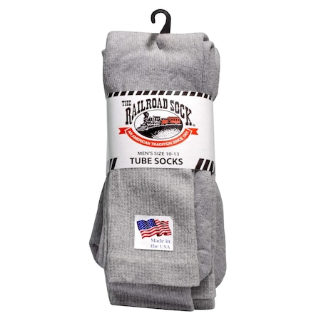 Railroad Sock Mens Tube Socks, 85% Cotton, 15% Nylon, Grey, 6-14 Pair M, 3 PK 6056