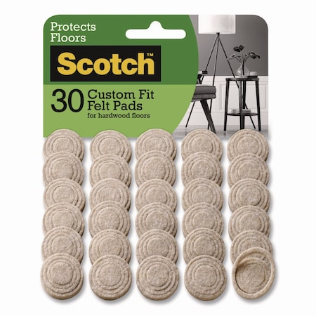 Scotch Custom Fit Felt Pads, 1.5in dia, Beige, 30PK SP884-NA