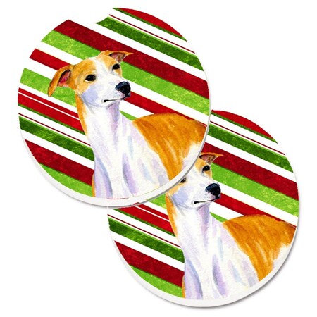 Carolines Treasures Whippet Candy Cane Holiday Christmas Set of 2 Cup Holder Car Coaster LH9238CARC