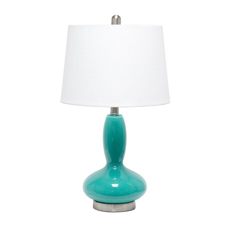 Homeroots 24" Teal Blue And Silver Glass And Metal Novelty Table Lamp With White Drum Shade 642992