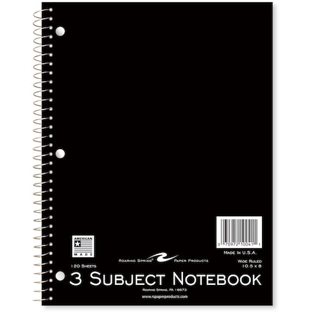 Roaring Spring Paper Products Three Subject Notebook - 120 Sheets Per Book 10041
