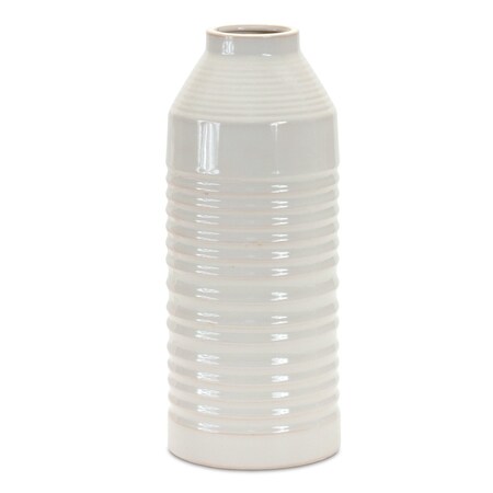 Homeroots 15" White Ribbed Cylinder Terracotta Table Vase 516240