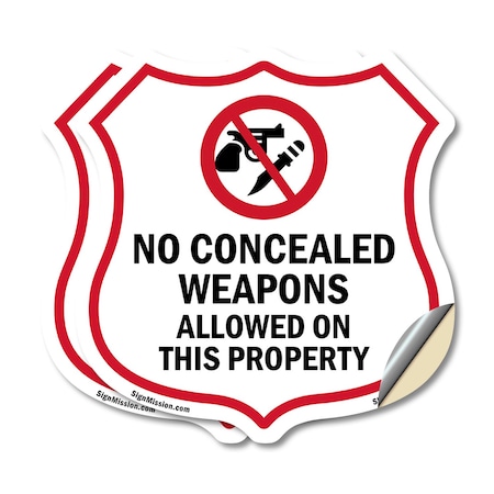 Signmission Concealed Carry Shield Sign No Concealed, 4 inch X 4 inch, Vinyl Decal, 2PK SHI-D-2PACK-4-372