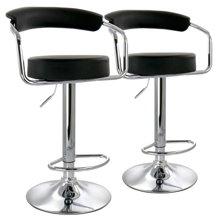 Elama 2 Piece Faux Leather Retro Adjustable Bar Stool in Black with Chrome Handles and Base ELM709BLK