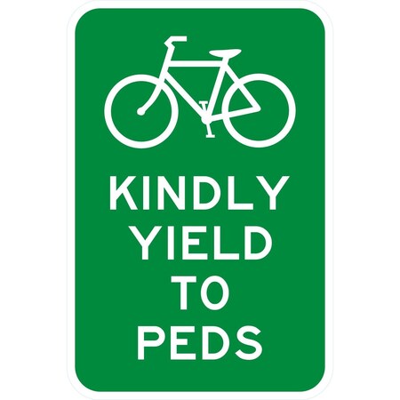 Lyle Kindly Yield To Peds (with Bicycle Symbol), 12x18, Diamond Grade, White G-3097-DG_12x18