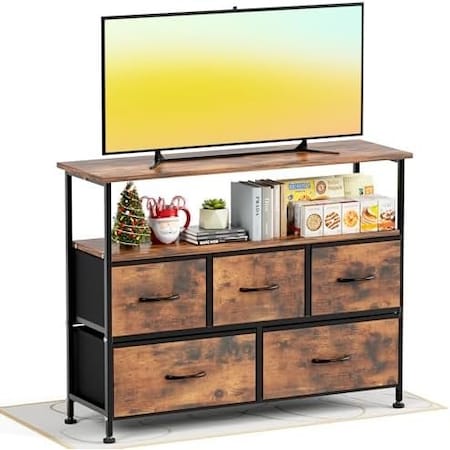 Simple Deluxe TV Stand Dresser for Bedroom Entertainment Center with 5 Fabric Drawers, Storage Organizers Units f 3A88HKCABT5TVRUST