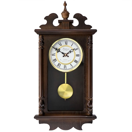 Bedford Clock Collection Leo 21 Inch Chestnut Wood Chiming Pendulum Wall Clock BED-LEO
