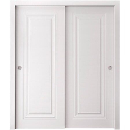 Sartodoors Sliding Closet Bypass Doors 64 x 84 inches, BASIC 9111 White, Rails Hardware Set, Wood Solid Bedr BASIC9111DBD-SKIN-6484
