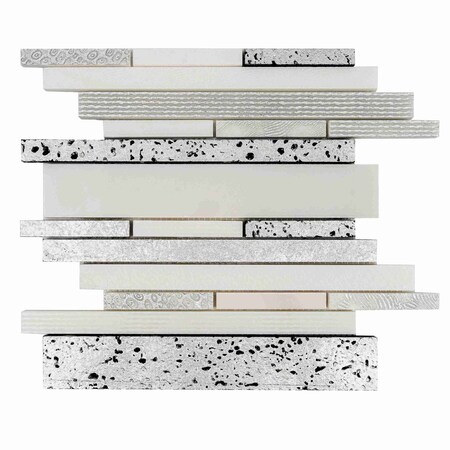 Apollo Tile Artisana 12x12 in. White Silver Polished, Textured, Foiled Stone Linear Stack Mosaic Tile, 5PK APLBST8801A