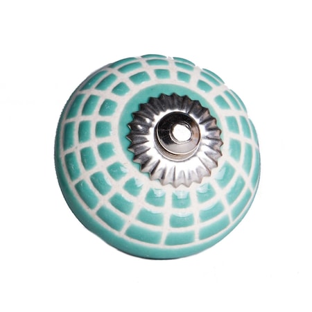 Homeroots Set of Twelve Turquoise And White Geometric Ceramic Drawer Pull Knobs, 12PK 358125
