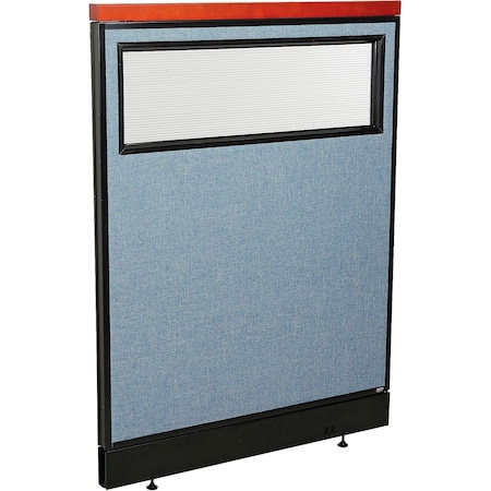 Global Industrial Interion Deluxe Office Partition Panel w/Partial Window and Pass-Thru Cable 36-1/4Wx47-1/2H BLU 694773WPBL
