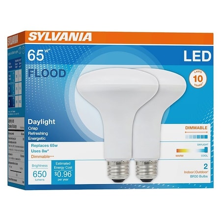 Sylvania LED Bulb, FloodSpotlight, BR30 Lamp, 65 W Equivalent, E26 Lamp Base, Dimmable, Bright White Light 73956