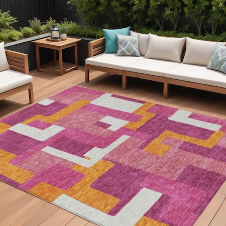 Homeroots 8' X 10' Pink Ivory And Orange Geometric Washable Indoor Outdoor Area Rug 613226