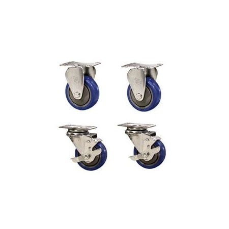 Service Caster 3 Inch Blue Polyurethane Swivel Top Plate Caster Set with 2 Brakes 2 Rigid SCC SCC-20S314-PPUB-BLUE-TLB-2-R314-2