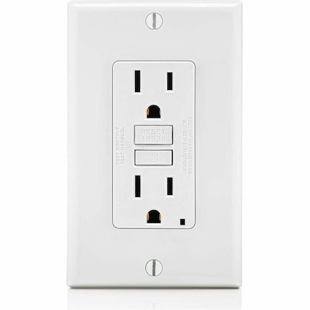 Leviton GFIRcptcl, 15A, 125VAC, Wht, Polycarbonate GFNT1-W