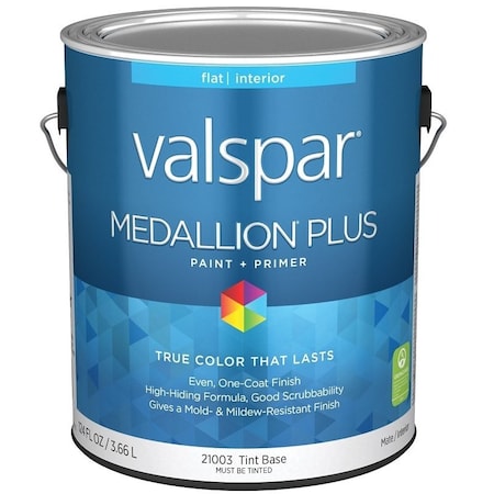Valspar Medallion Plus 2100 Latex Paint, Acrylic Base, Flat Sheen, Tint Base, 1 gal, Plastic Can 028.0021003.007
