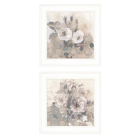 Set Of Two Transitional Blooms 1 White Framed Print Wall Art, 2PK