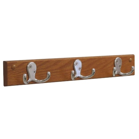 Palacedesigns 3 Double Prong Nickel Hook Rail & Coat Rack - Medium Oak PA2681653