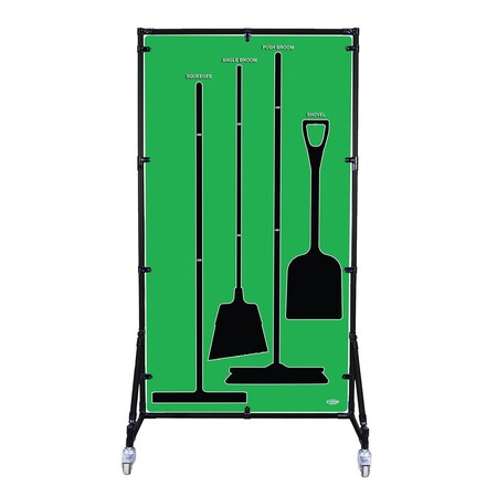 5S Supplies Housekeeping Shadow Board Broom Station V6, Green Shadows, Kit, No Text HSB-V6-GREEN-KIT-NO TEXT