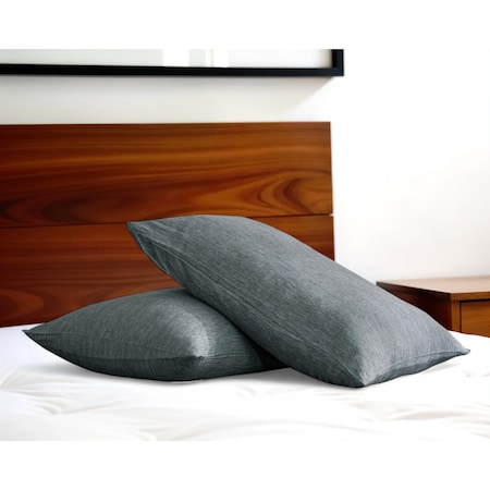 Homeroots Set of Two Slate Gray Linen Pillowcases 520686