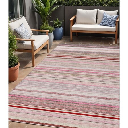 Homeroots 5' X 8' Pink Blush And Burgundy Striped Washable Indoor Outdoor Area Rug 614822